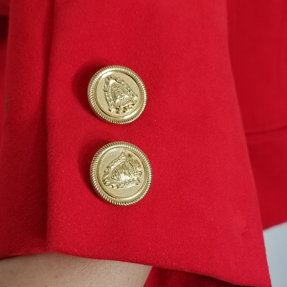 Vintage Faux Red Suede Blazer Princess Diana Gold Retro Buttons Classic 90's - Picture 3 of 9